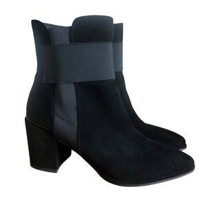 Valdini Women’s Black Suede Tenza Ankle Block Heel Boots Zipper Booties Size 8